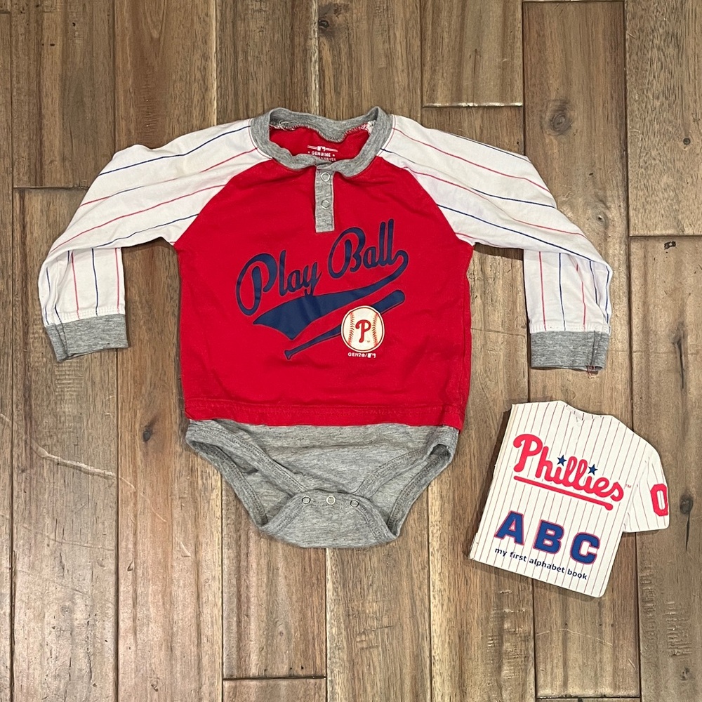 Phillies Long Sleeve 18 Month Baby Onsie and Phillies ABC My First Alphabet Book